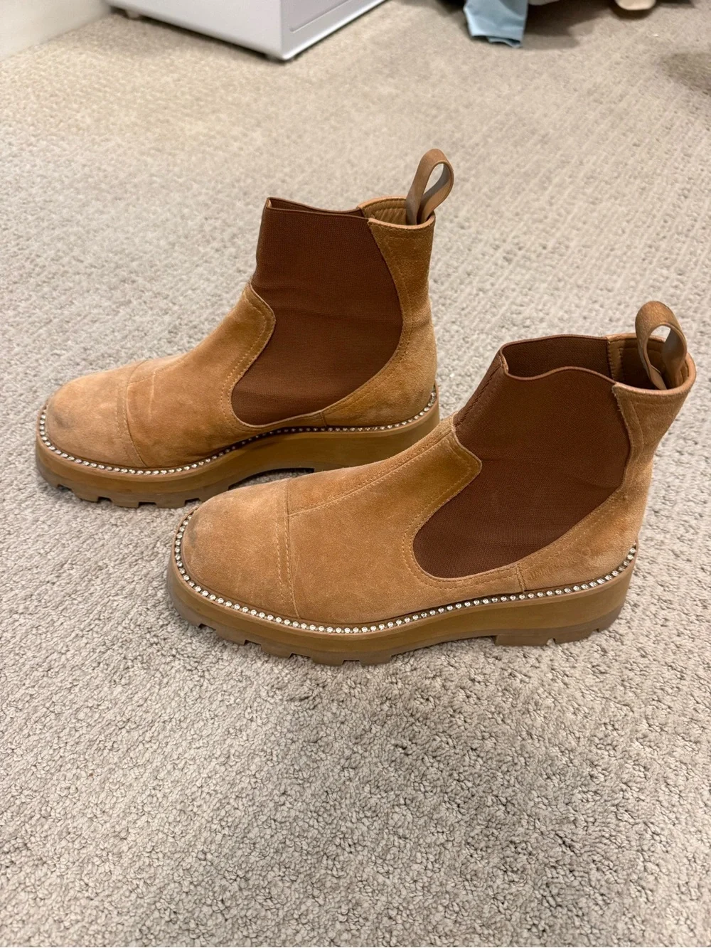 Jimmy Choo Suede Chelsea Boots in Tan - Rugged Slip-On Style